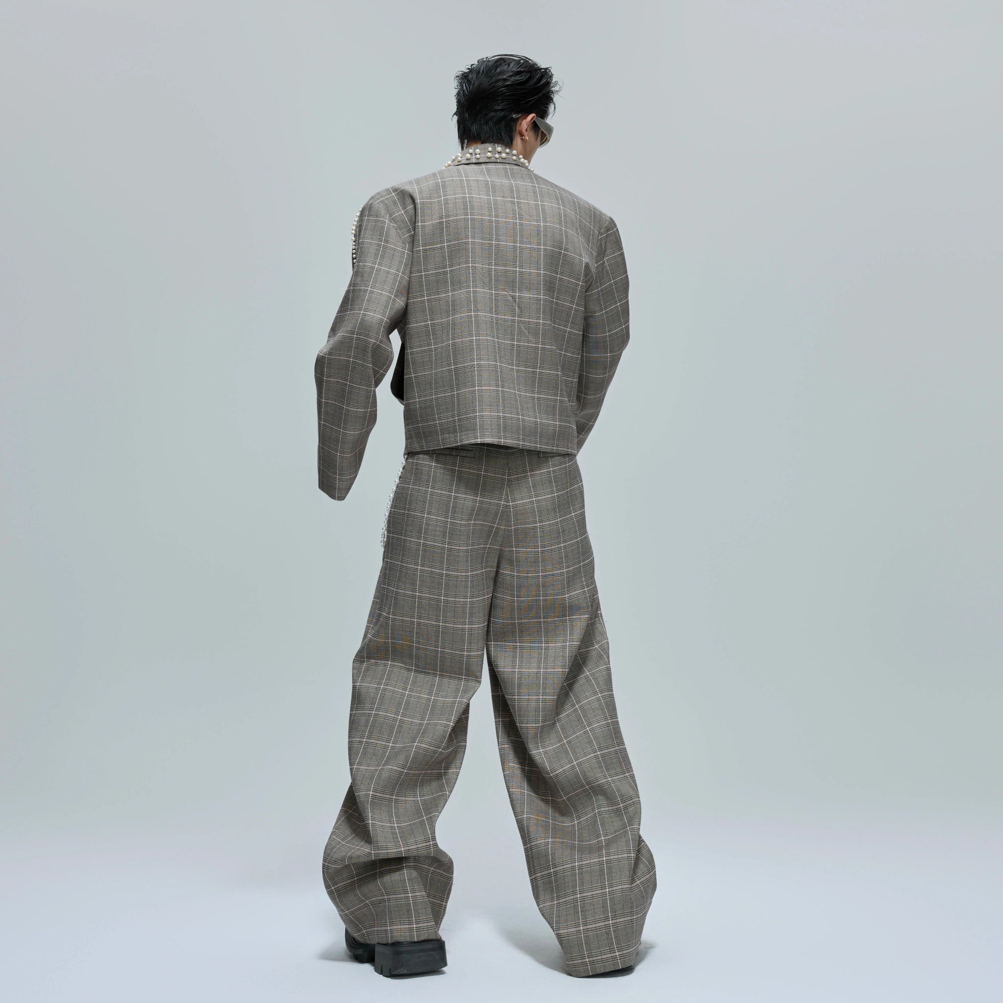 Relaxed Houndstooth Cropped Jacket and Trousers - main image 4