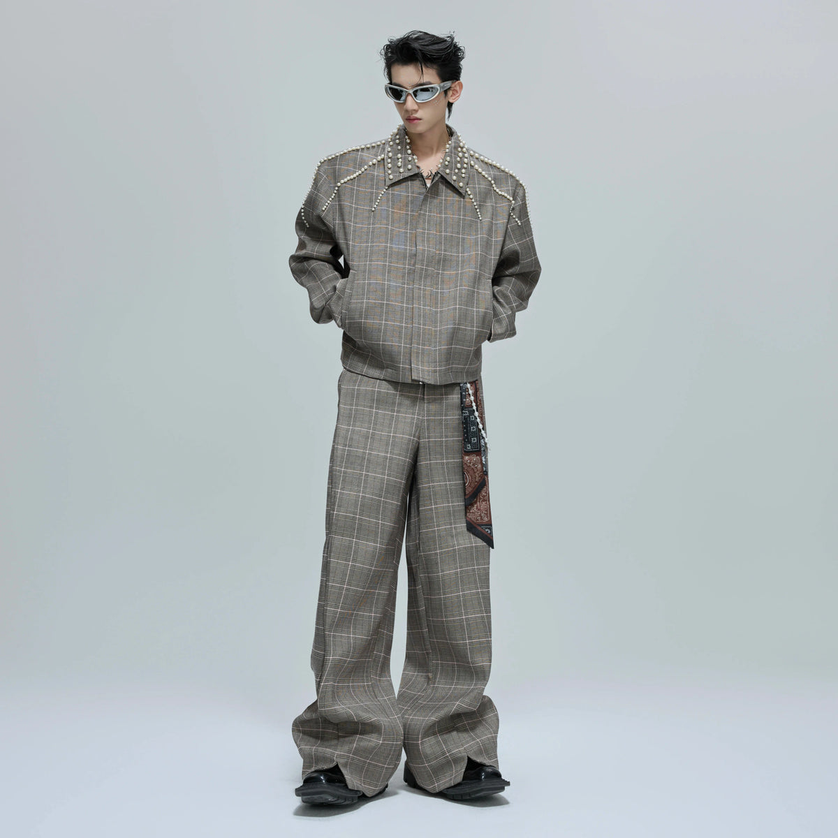 Relaxed Houndstooth Cropped Jacket and Trousers - main image 5