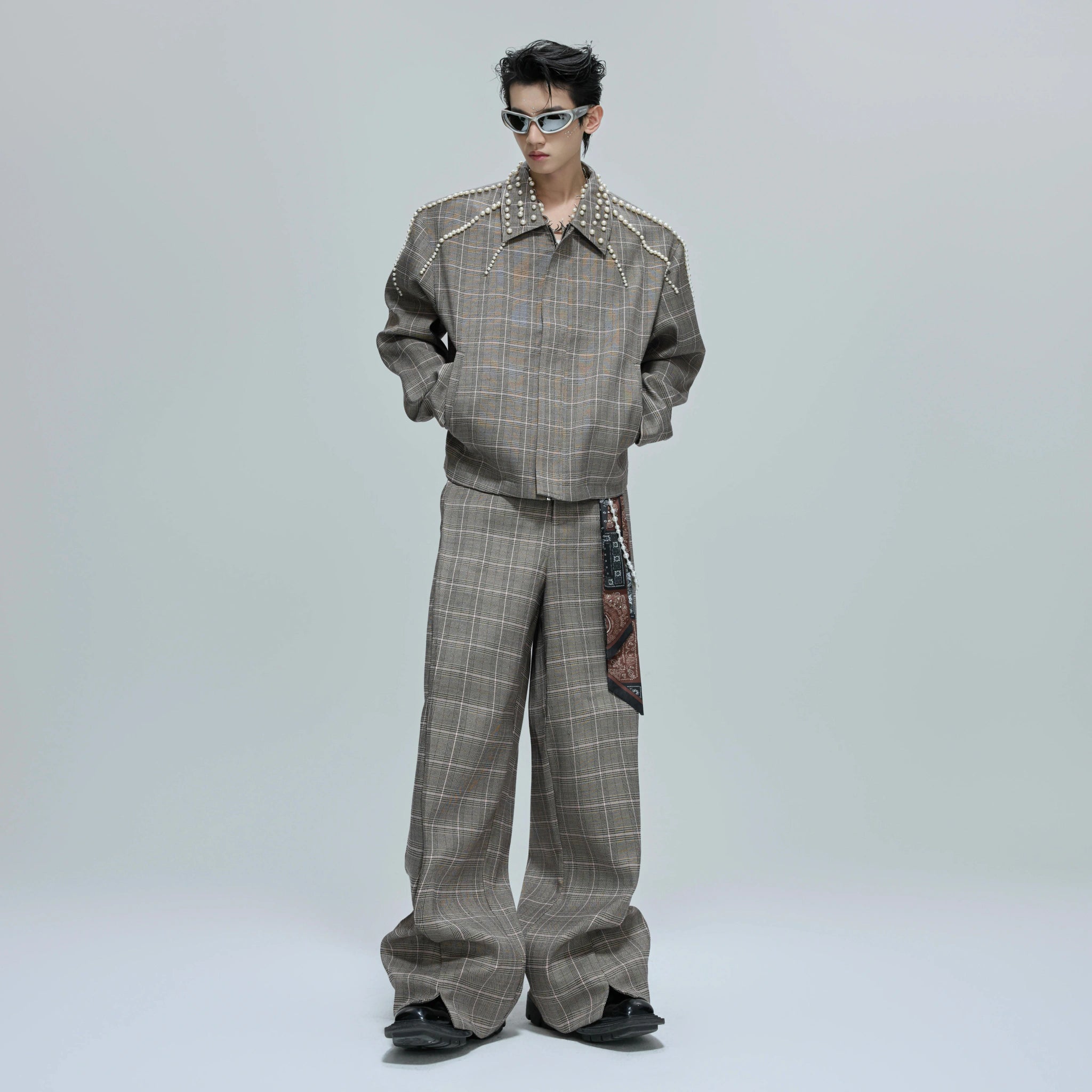 Relaxed Houndstooth Cropped Jacket and Trousers - main image 5