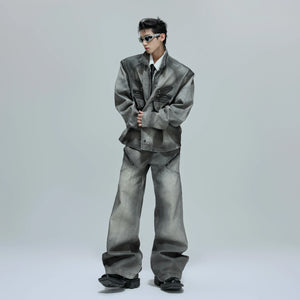 Cement Gray Denim Jacket & Flare Pants | Cotton - main image 2