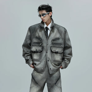 Cement Gray Denim Jacket & Flare Pants | Cotton - main image 3