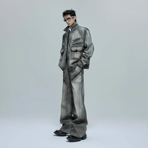 Cement Gray Denim Jacket & Flare Pants | Cotton - main image 4
