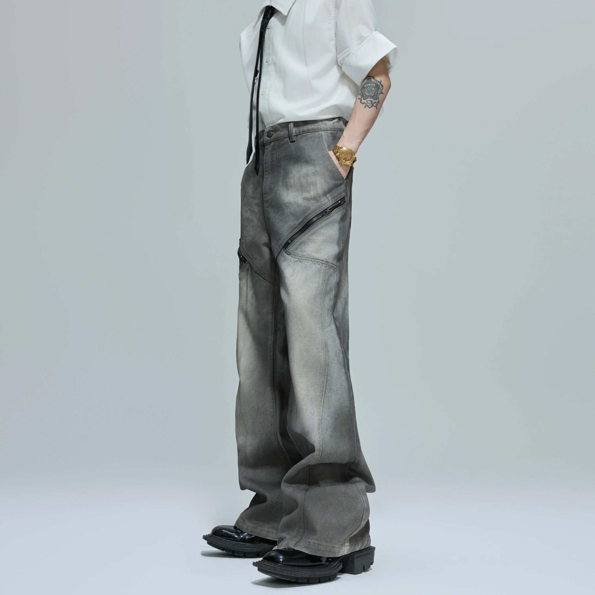 Cement Gray Denim Jacket & Flare Pants | Cotton - main image 5