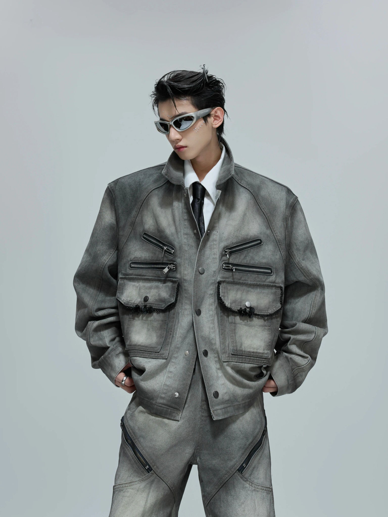 Cement Gray Denim Jacket & Flare Pants | Cotton - Cement Gray Jacket