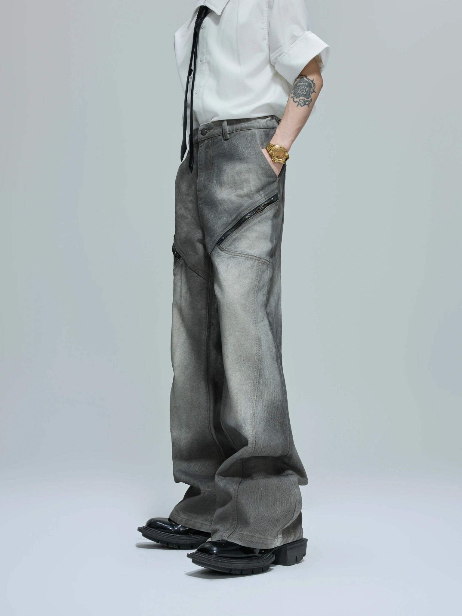 Cement Gray Denim Jacket & Flare Pants | Cotton - Cement Gray Pants