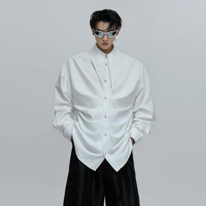 Relaxed Pleated Cotton Shirt with Lapel Collar - main image 1