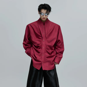 Relaxed Pleated Cotton Shirt with Lapel Collar - main image 2