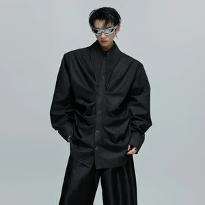 Relaxed Pleated Cotton Shirt with Lapel Collar - main image 3