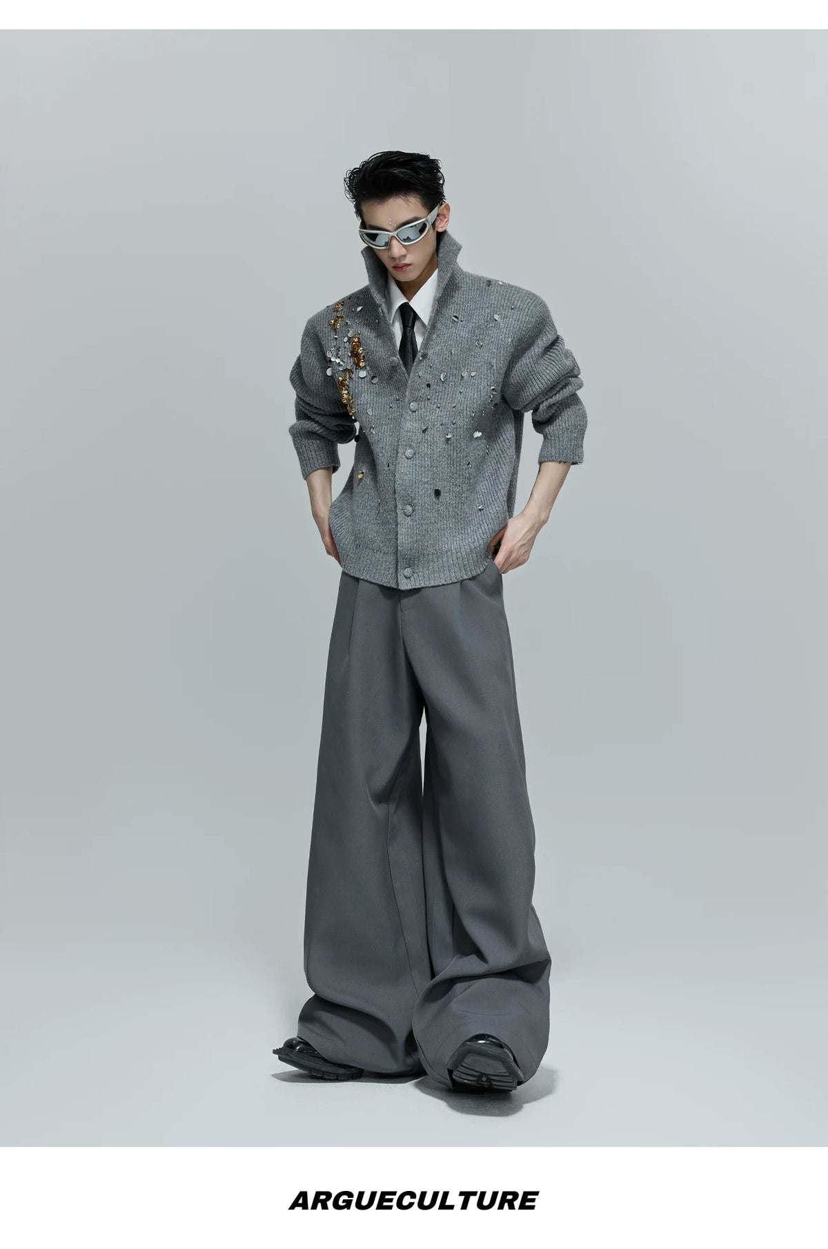 Sequin Wool-Blend High-Neck Cardigan | Unisex Knitwear - description image 4