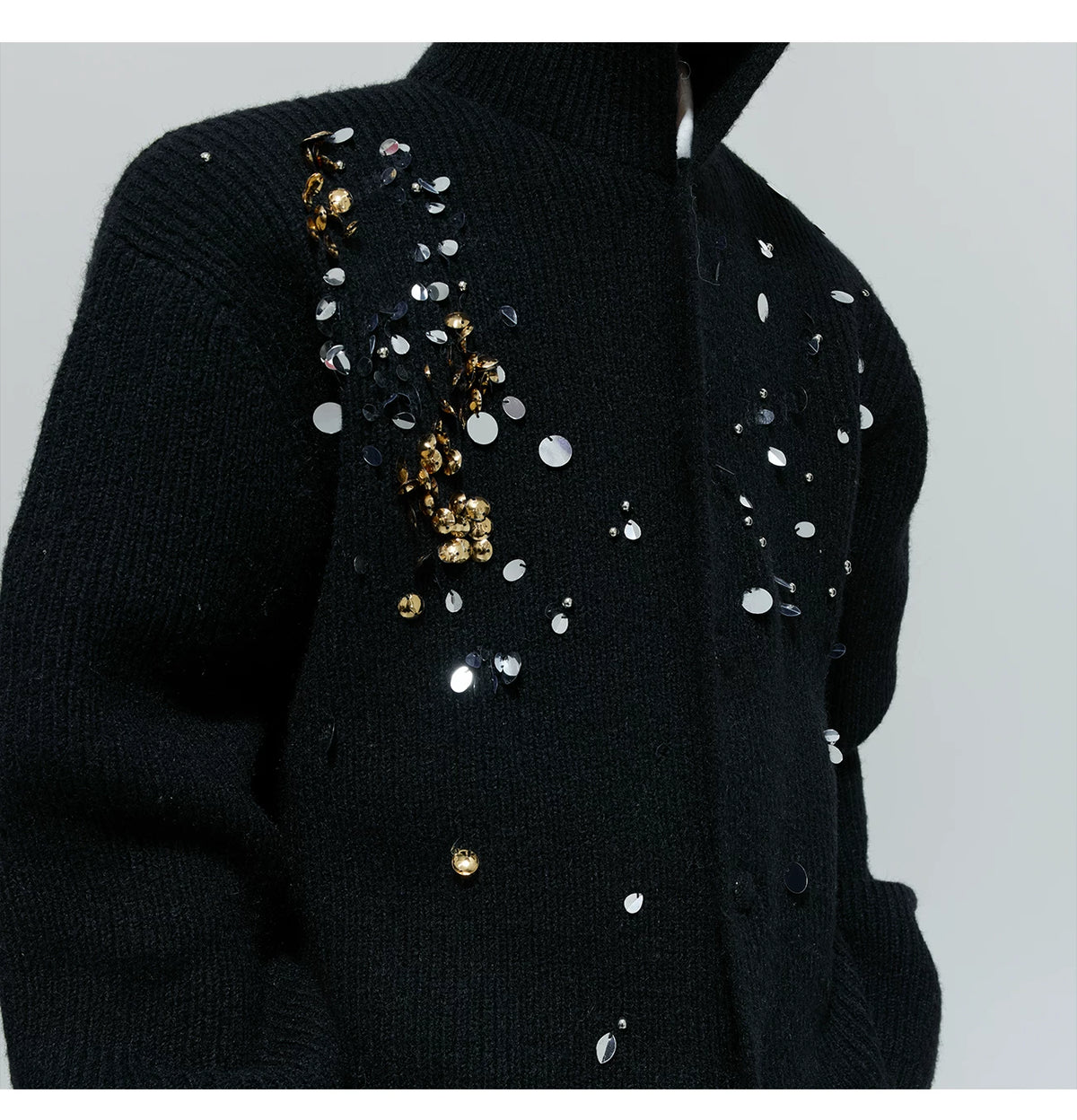 Sequin Wool-Blend High-Neck Cardigan | Unisex Knitwear - description image 7