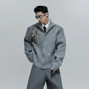 Sequin Wool-Blend High-Neck Cardigan | Unisex Knitwear - main image 1