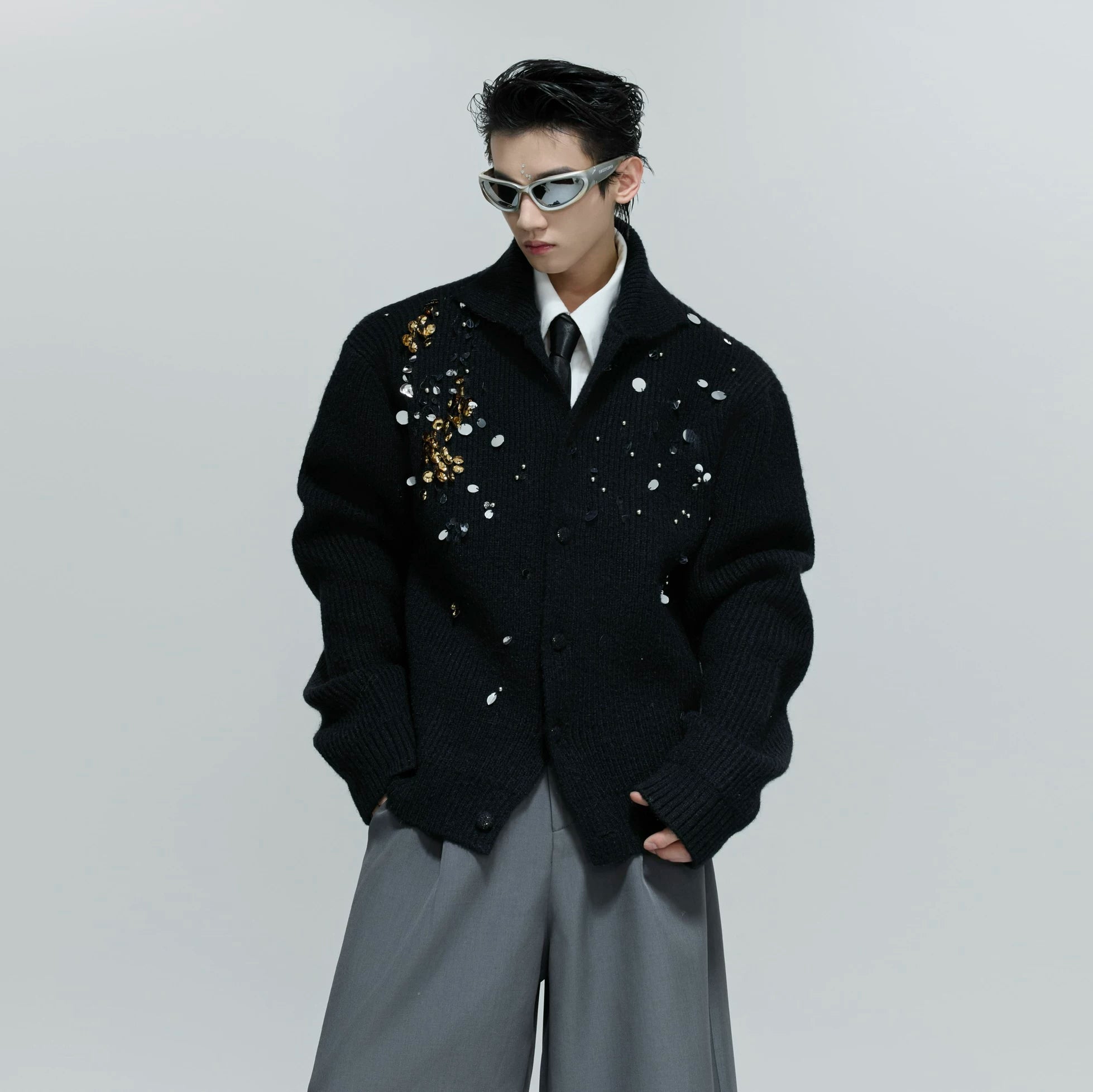 Sequin Wool-Blend High-Neck Cardigan | Unisex Knitwear - main image 2