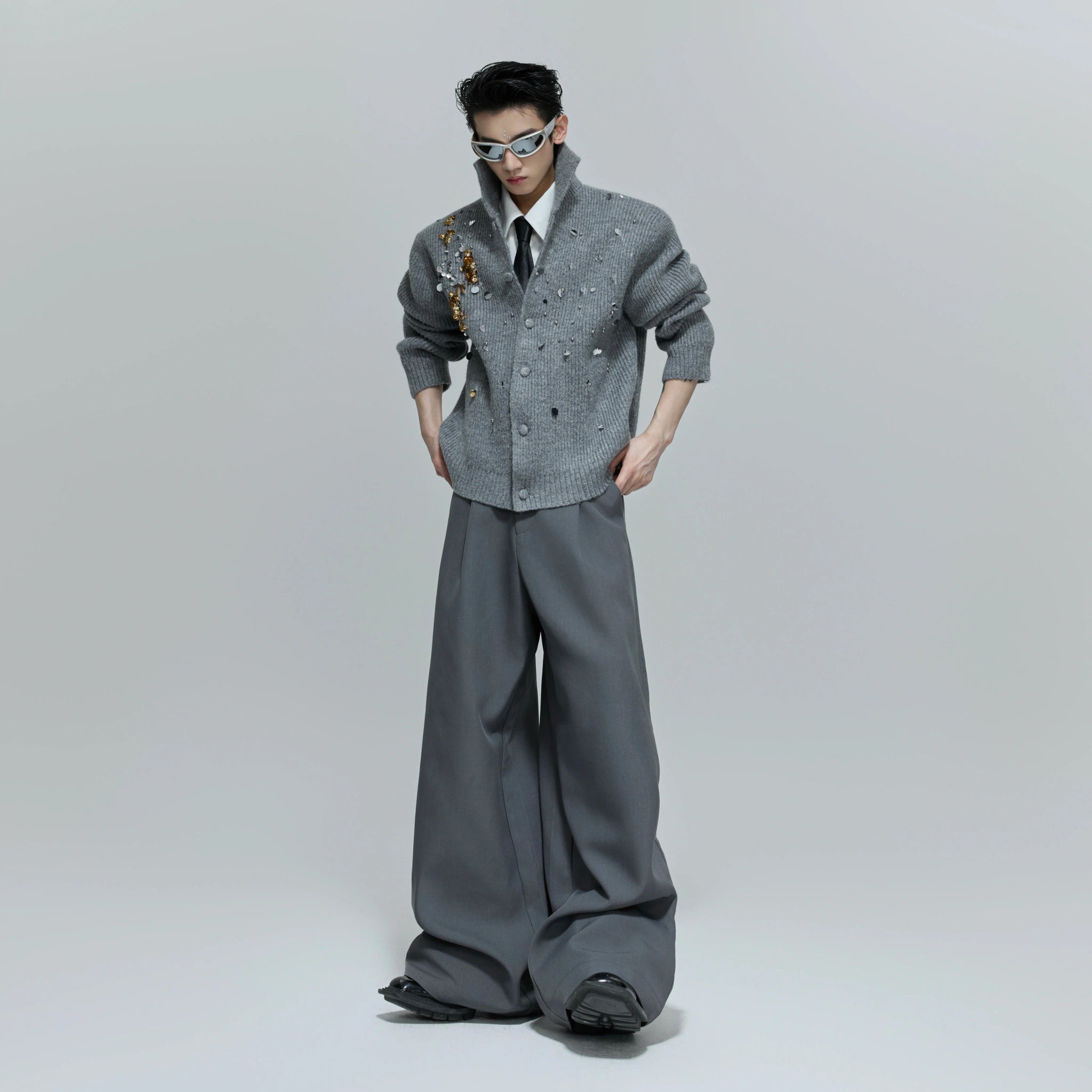 Sequin Wool-Blend High-Neck Cardigan | Unisex Knitwear - main image 5