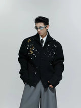 Sequin Wool-Blend High-Neck Cardigan | Unisex Knitwear - Black Top