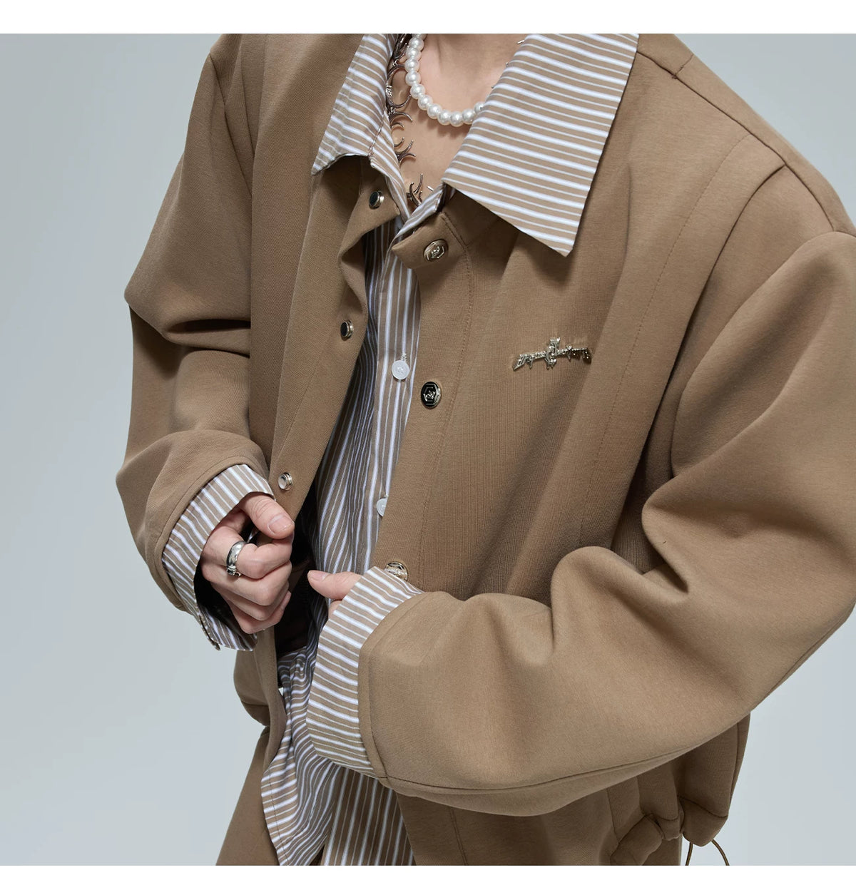 Color-Block Stripe Layered Cardigan | Unisex Streetwear - description image 7