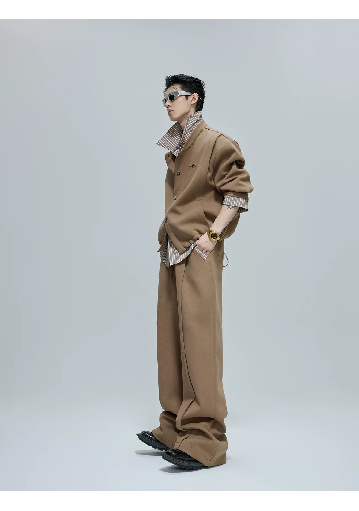 Color-Block Stripe Layered Cardigan | Unisex Streetwear - description image 10