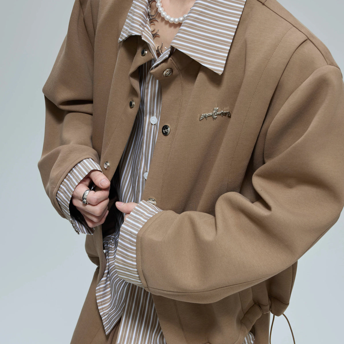 Color-Block Stripe Layered Cardigan | Unisex Streetwear - main image 3