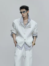Color-Block Stripe Layered Cardigan | Unisex Streetwear - Baiyang White Top