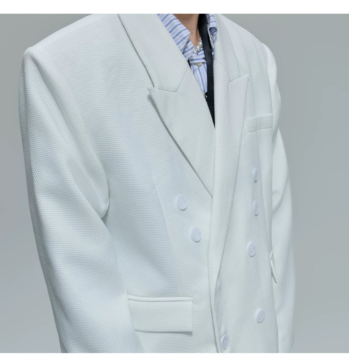 Relaxed Cotton Double-Breasted Suit Separates, Black & White - description image 3