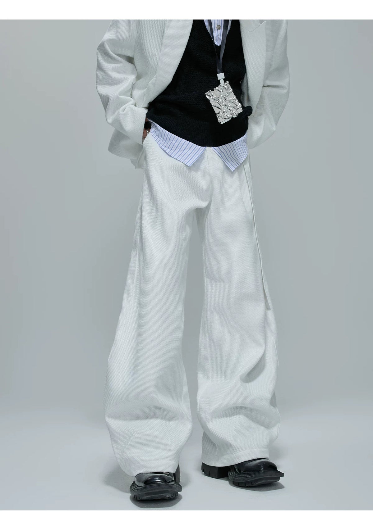 Relaxed Cotton Double-Breasted Suit Separates, Black & White - description image 6