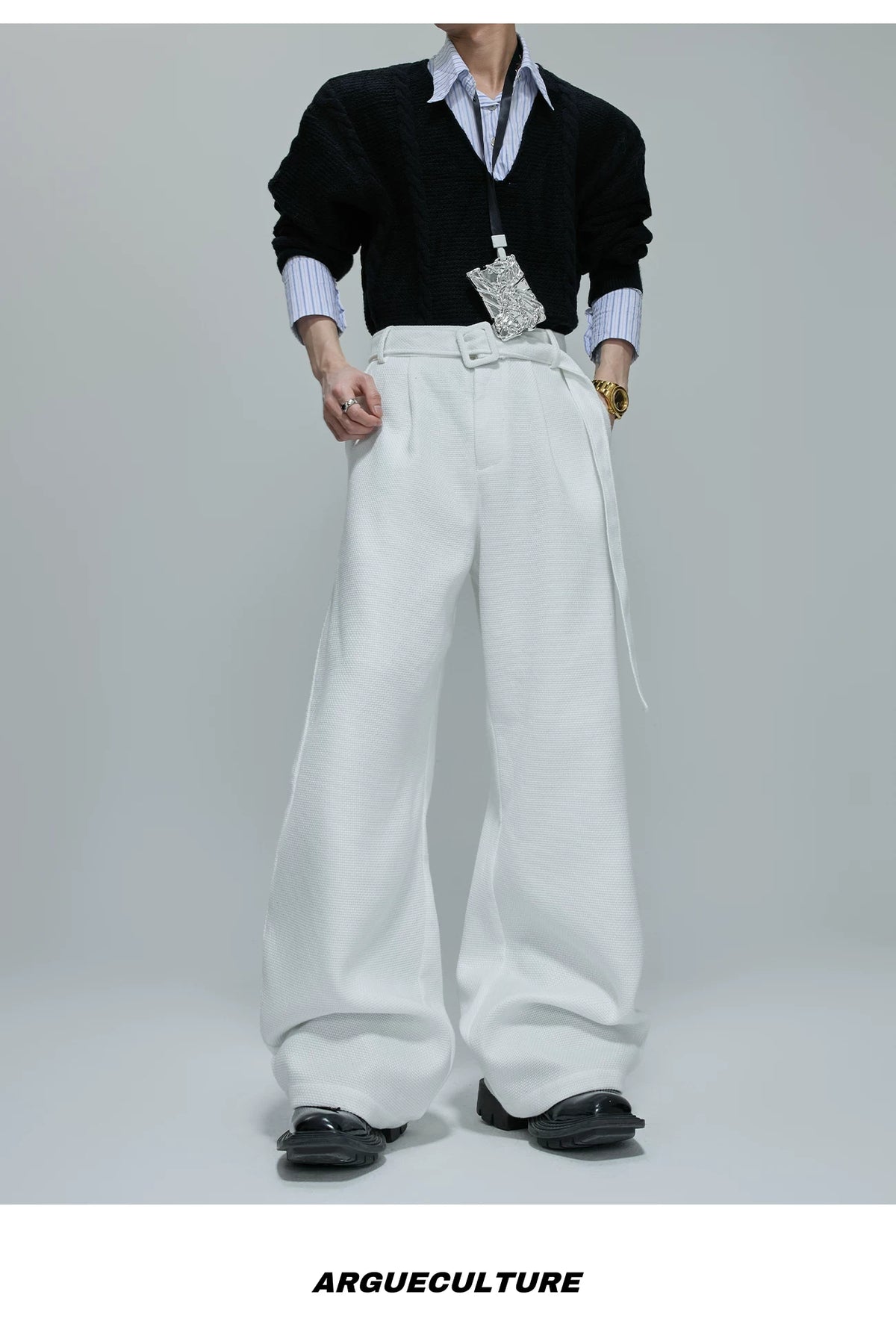 Relaxed Cotton Double-Breasted Suit Separates, Black & White - description image 8
