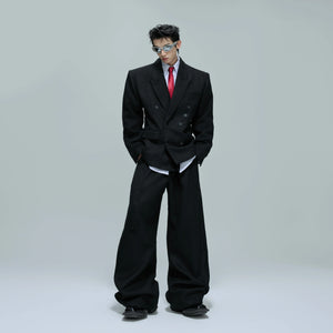 Relaxed Cotton Double-Breasted Suit Separates, Black & White - main image 1