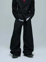 Relaxed Cotton Double-Breasted Suit Separates, Black & White - Black Pants