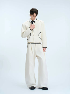 Collarless Contrast-Trim Jacket | Relaxed Cropped Fit - main image 1