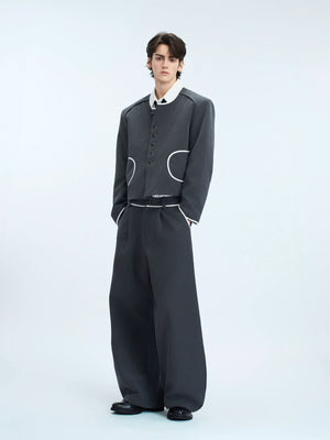 Collarless Contrast-Trim Jacket | Relaxed Cropped Fit - main image 3