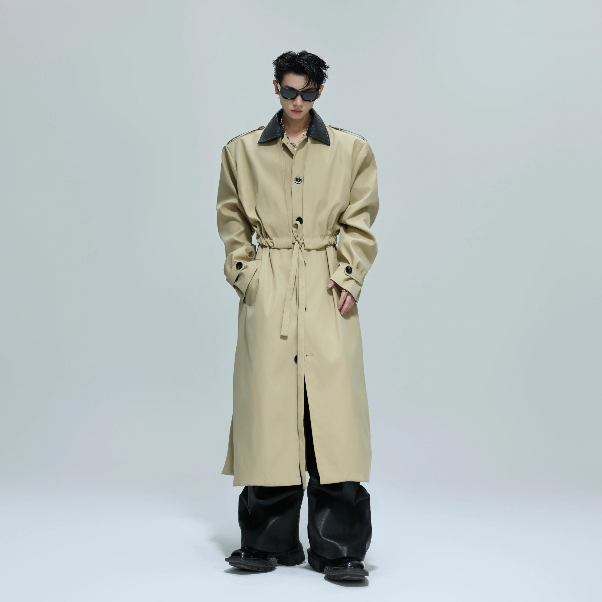 Deconstructed Cotton Long Trench Coat | Relaxed Fit - main image 2