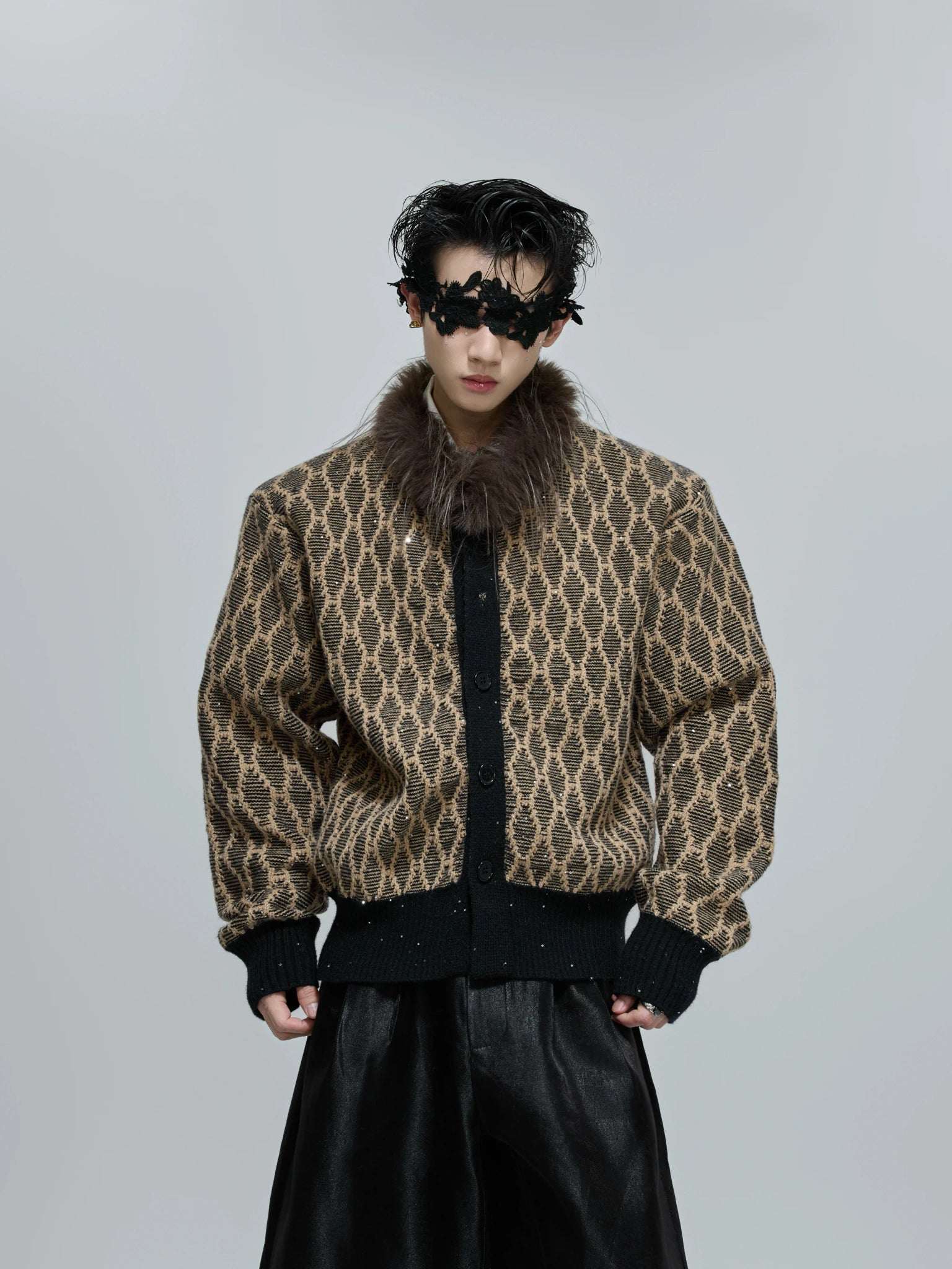 Textured Wool-Blend Sequin Collar Cardigan Sweater - main image 1