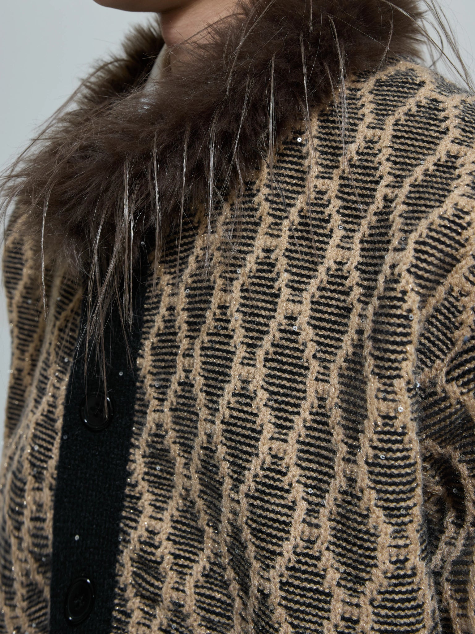 Textured Wool-Blend Sequin Collar Cardigan Sweater - main image 2