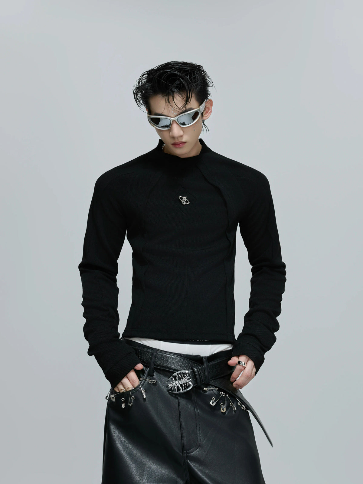 Deconstructed Panel Long-Sleeve Tee | Black or White - Black Top