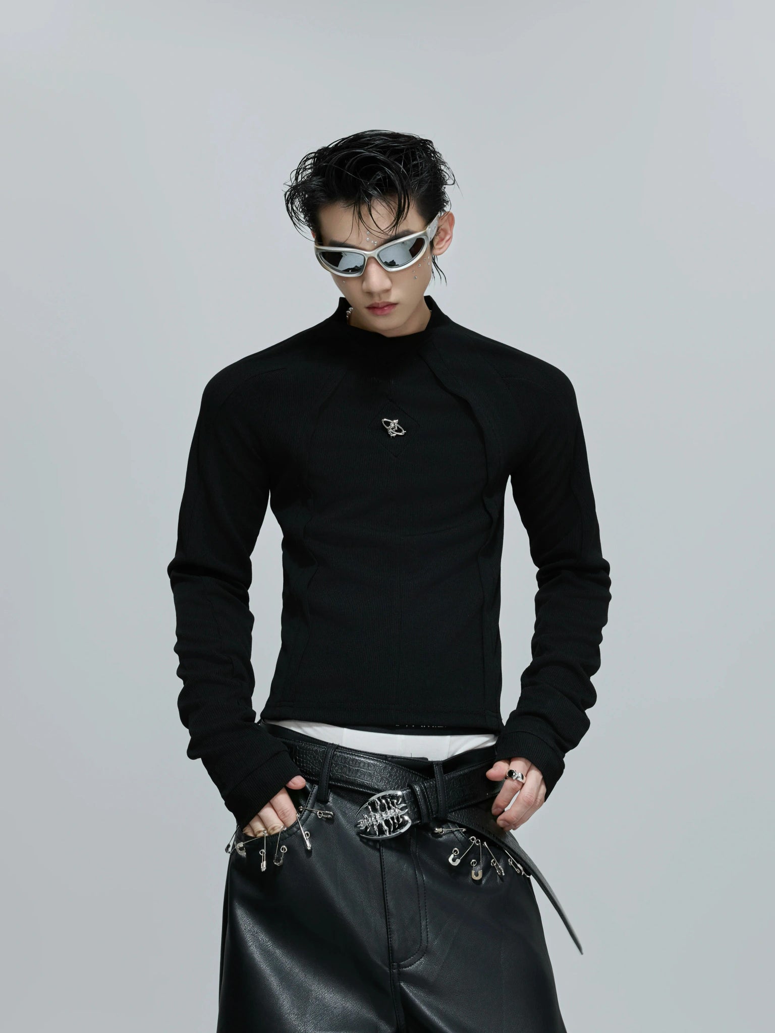 Deconstructed Panel Long-Sleeve Tee | Black or White - Black Top