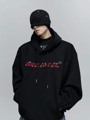 Beaded Embroidered Oversized Hoodie | Argue Culture - Black Top