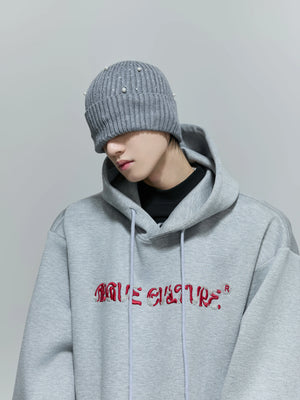 Beaded Embroidered Oversized Hoodie | Argue Culture - Gray Top