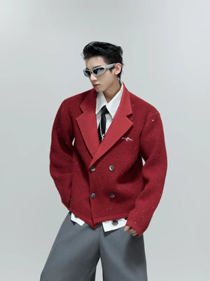 Sequined V-Neck Knit Jacket for Unisex Layering - main image 3