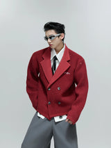 Sequined V-Neck Knit Jacket for Unisex Layering - Red Top