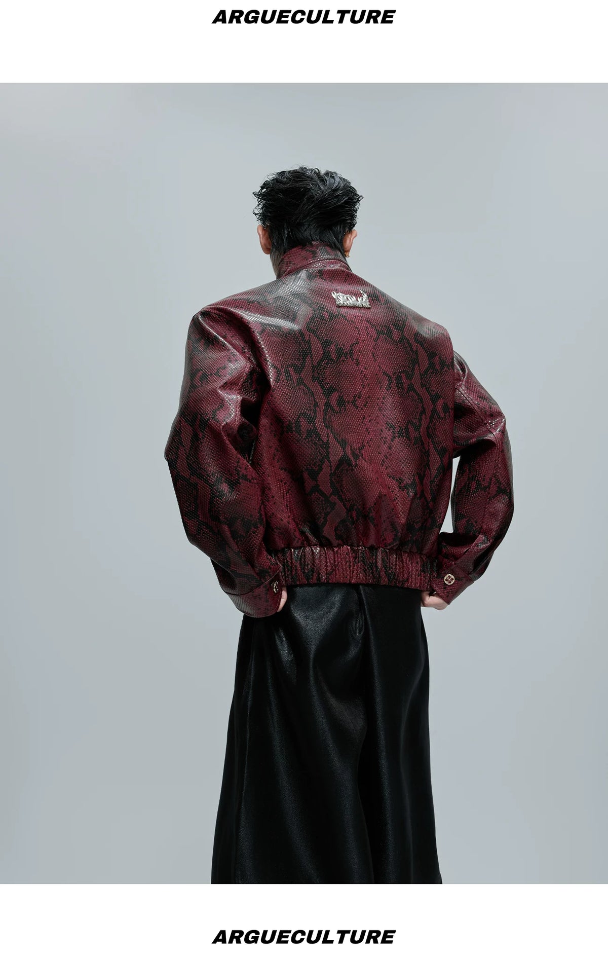 Reversible Croc-Texture Faux Leather Jacket | Cropped - description image 2