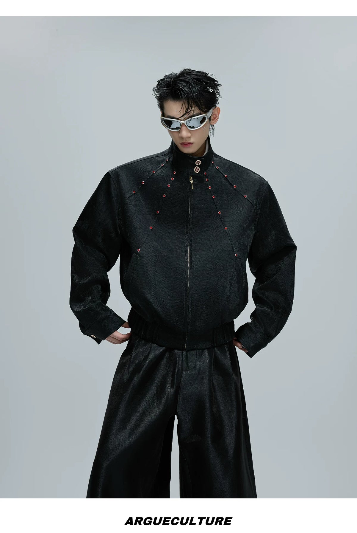 Reversible Croc-Texture Faux Leather Jacket | Cropped - description image 3