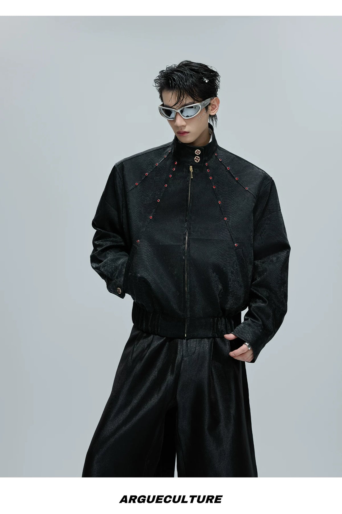 Reversible Croc-Texture Faux Leather Jacket | Cropped - description image 4