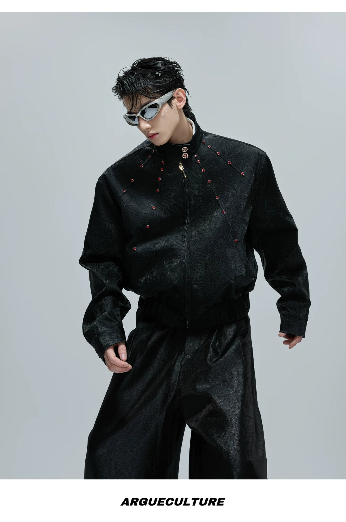Reversible Croc-Texture Faux Leather Jacket | Cropped - description image 5