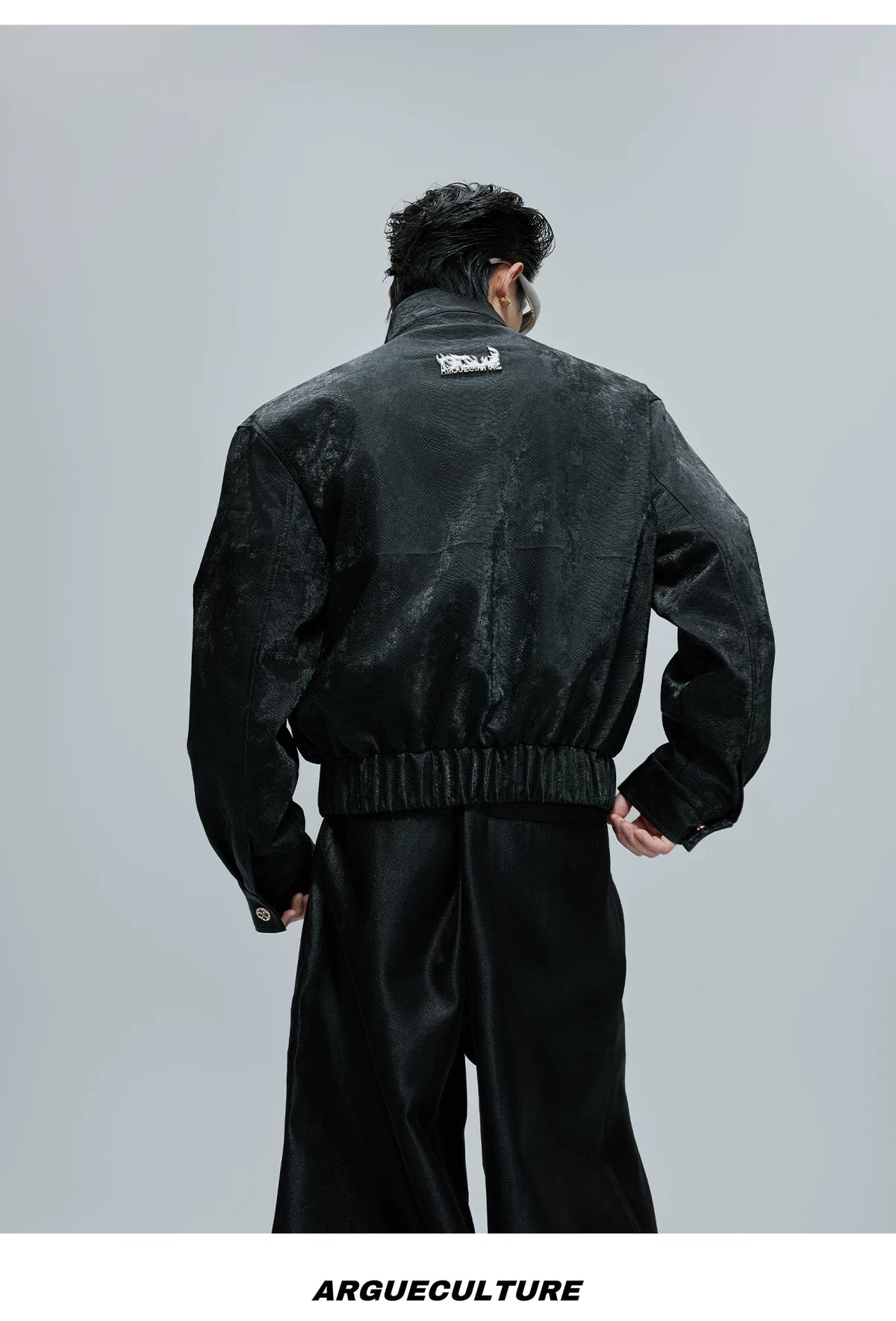Reversible Croc-Texture Faux Leather Jacket | Cropped - description image 6