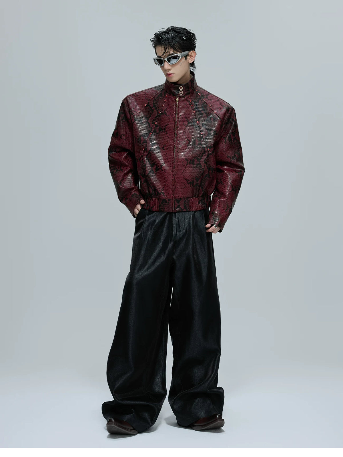Reversible Croc-Texture Faux Leather Jacket | Cropped - description image 9