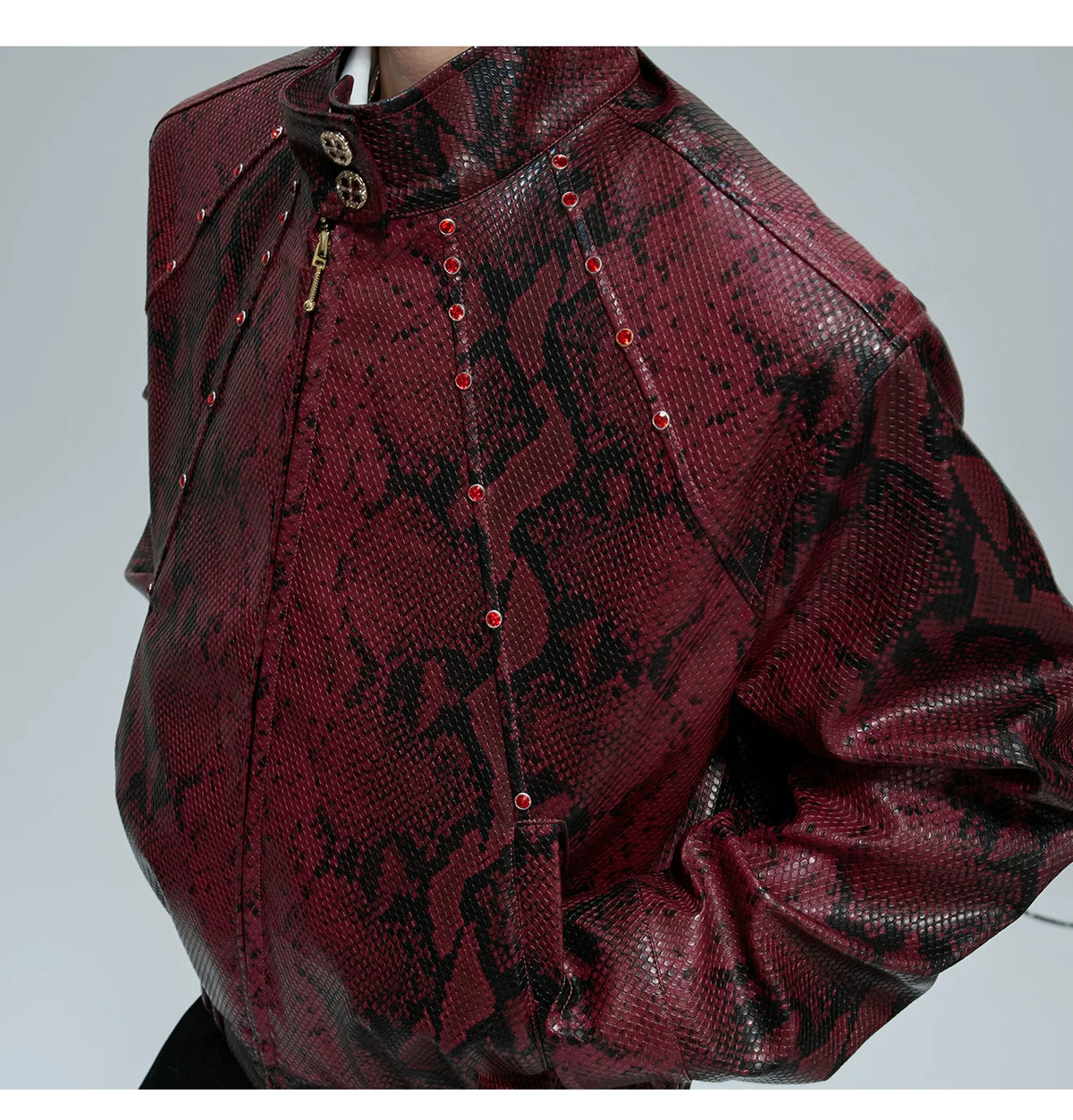 Reversible Croc-Texture Faux Leather Jacket | Cropped - description image 10