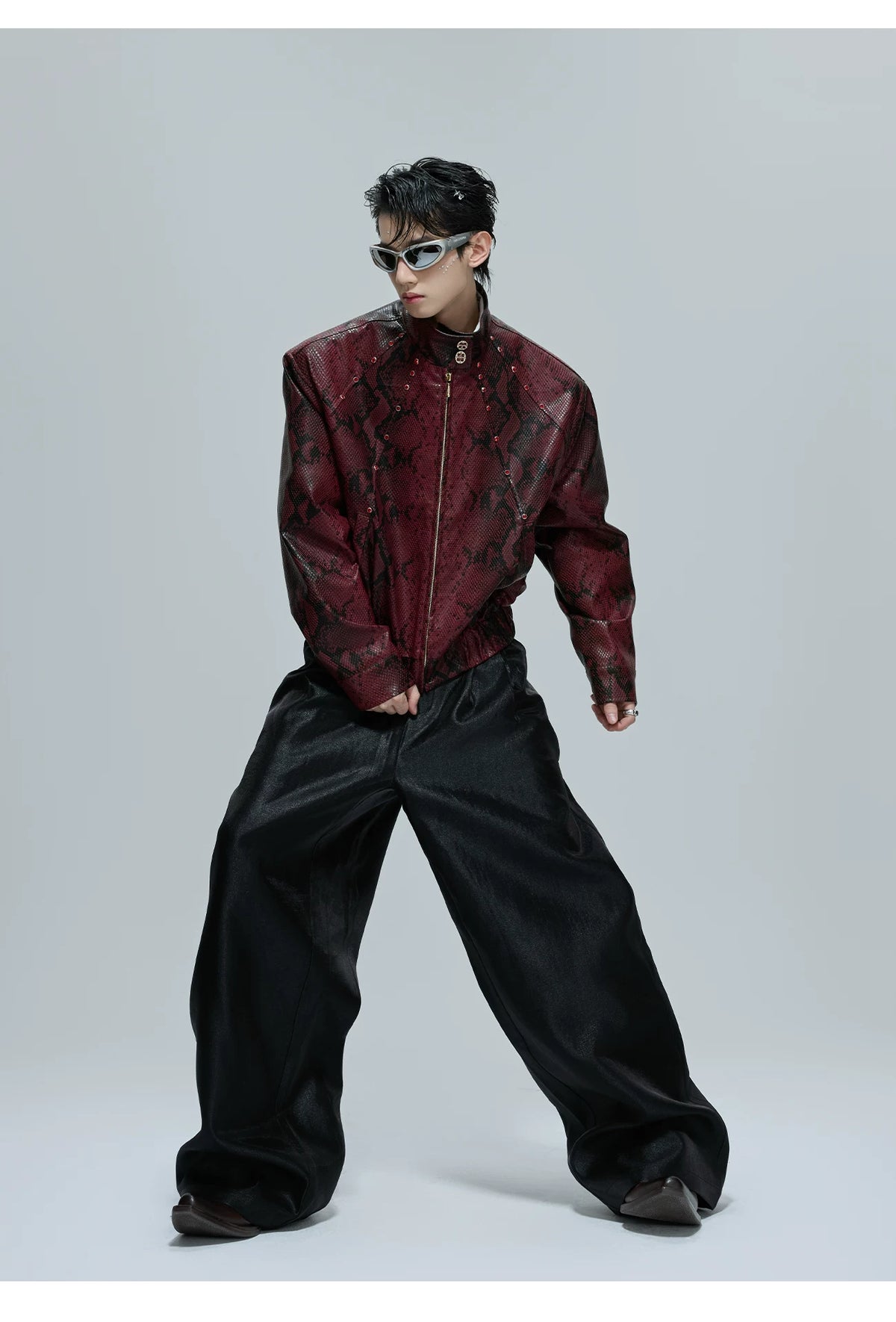 Reversible Croc-Texture Faux Leather Jacket | Cropped - description image 12