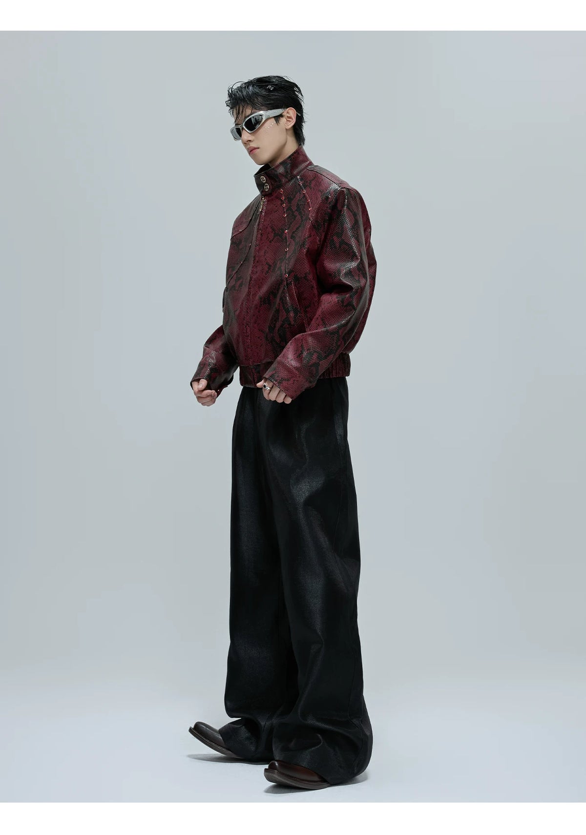 Reversible Croc-Texture Faux Leather Jacket | Cropped - description image 13