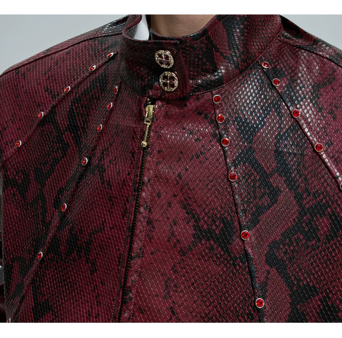Reversible Croc-Texture Faux Leather Jacket | Cropped - description image 14