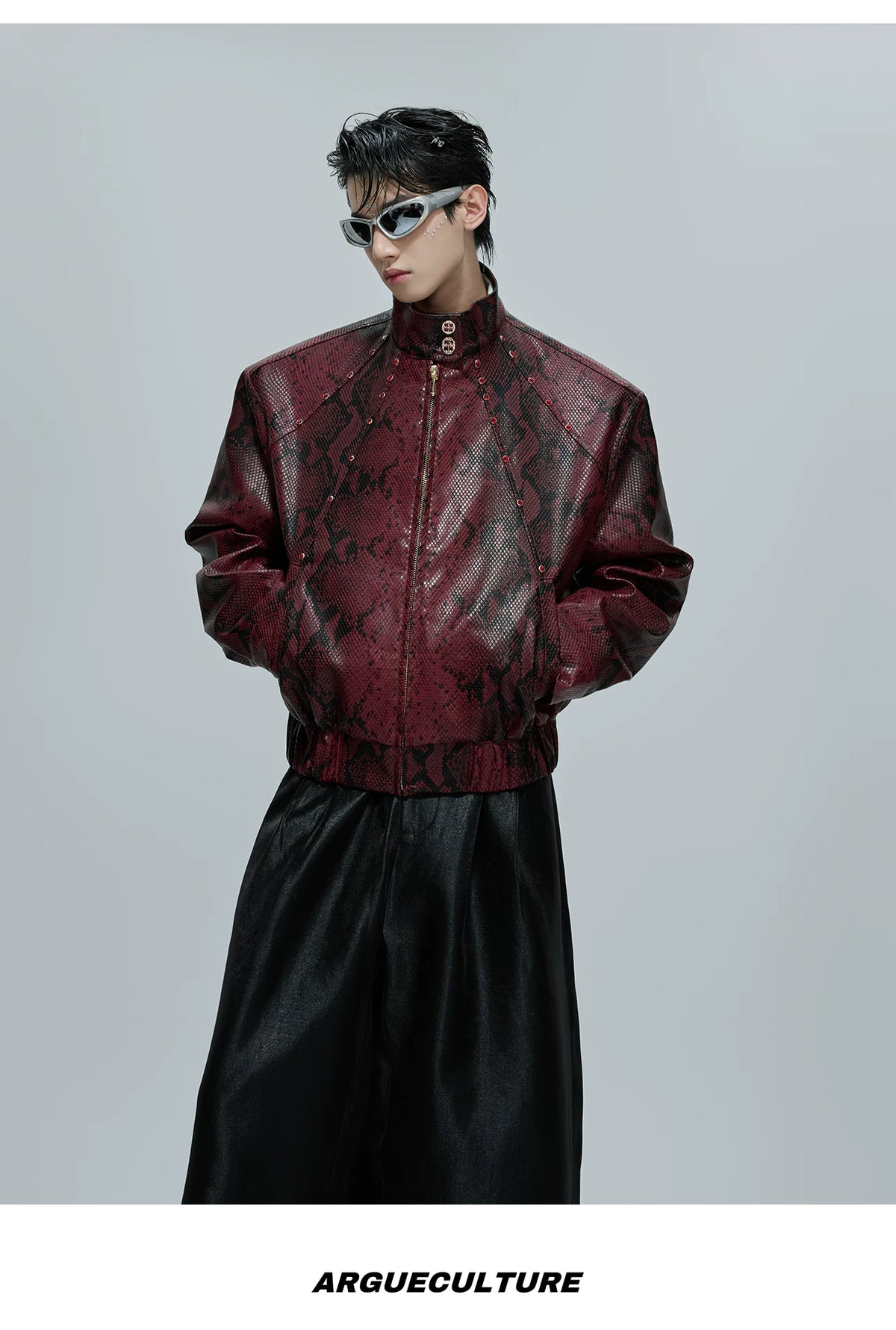 Reversible Croc-Texture Faux Leather Jacket | Cropped - description image 15