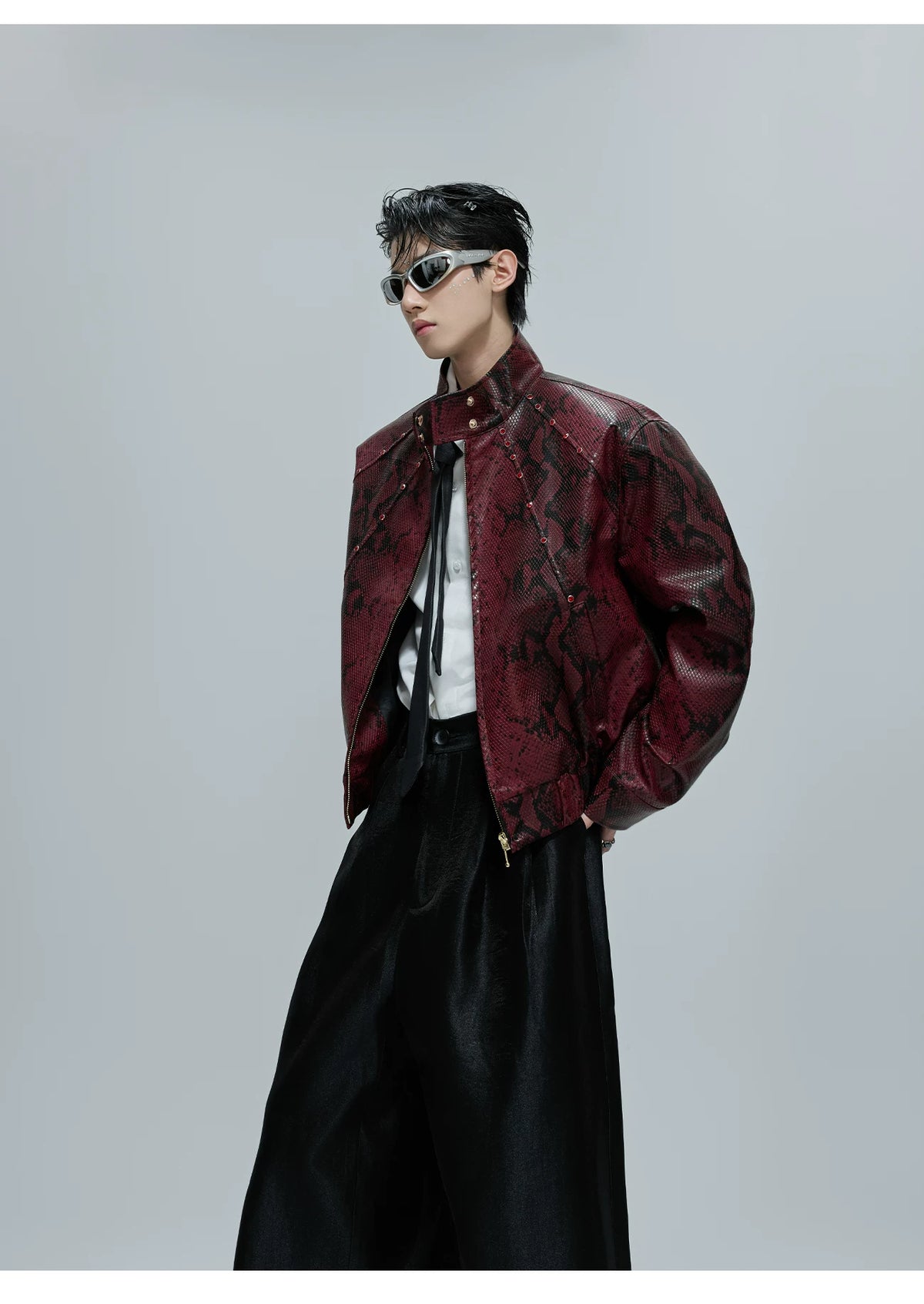 Reversible Croc-Texture Faux Leather Jacket | Cropped - description image 16